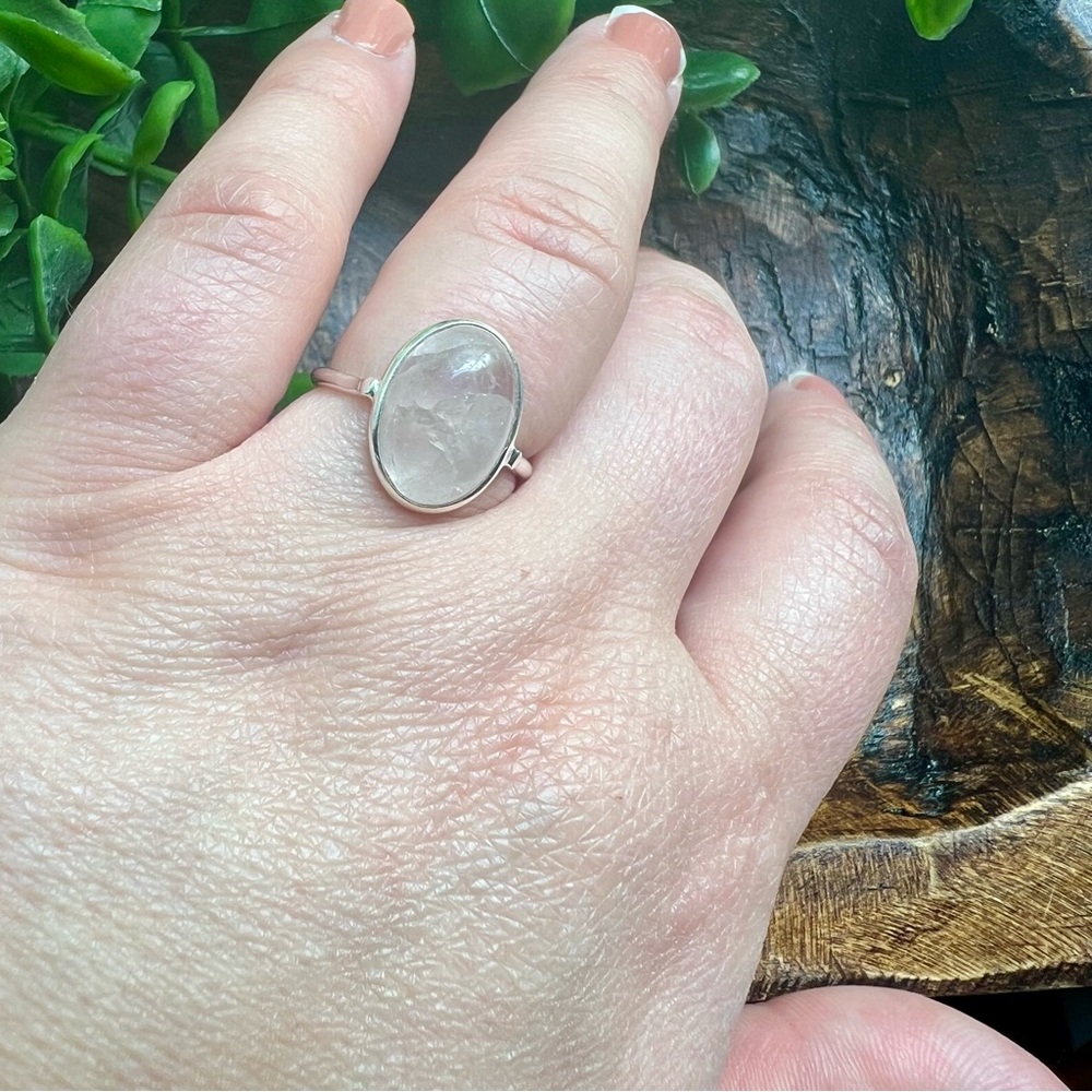 925 Sterling Silver Moonstone Ring Size 7.75 Minimalist Design Open Back - Picture 6 of 11